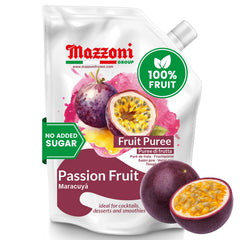Mazzoni Passion Fruit Puree pouch for cocktails and smoothies, vibrant flavor, no sugar added.