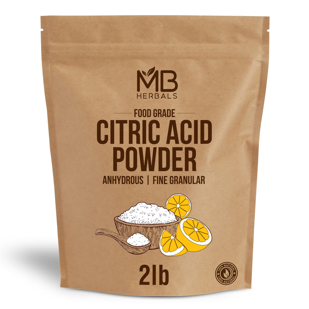 MB Herbals Citric Acid Powder 2lb in a scoop, ideal as a food preservative and flavor enhancer