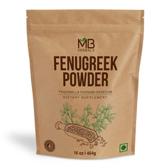 MB Herbals fenugreek powder bottle 1lb for authentic curry flavor and aromatic cooking.