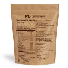 MB Herbals fenugreek powder jar closeup highlighting premium organic seeds for spice blends.