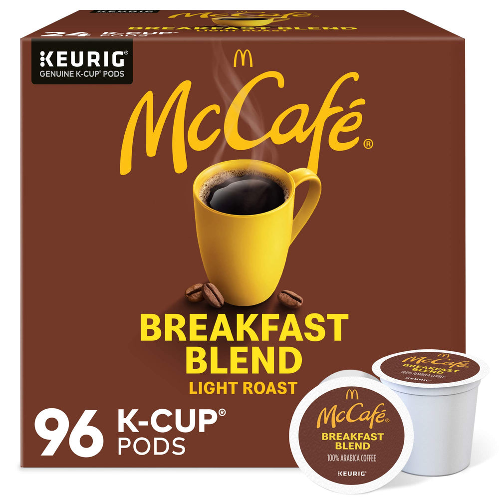 McCafé Breakfast Blend box highlights a bright light roast with citrus aroma for mornings