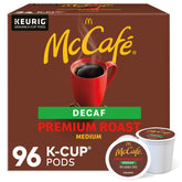 McCafé Premium Roast Decaf K-Cup pods for Keurig machines offer caffeine-free comfort.