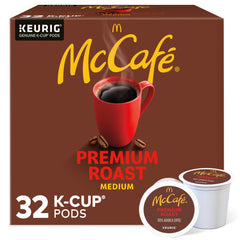 McCafé Premium Roast K-Cup pod close-up, ideal for a quick, cafe-style cup at home.