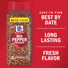 Closeup of McCormick Crushed Red Pepper jar showing vibrant flakes