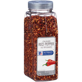 McCormick Culinary crushed red pepper bottle front view adds bold heat to dishes.