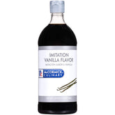 McCormick Culinary imitation vanilla bottle front; versatile flavor enhancer for pastries and desserts.