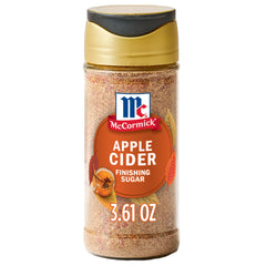 McCormick Apple Cider Finishing Sugar bottle highlights tart apple and spice for seasonal drinks and treats.