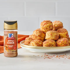McCormick finishing sugar with cinnamon, allspice, and nutmeg enhances desserts and beverages.