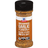 McCormick Garlic and Onion All Purpose Seasoning jar enhances meals with garlic, herbs, and pepper.