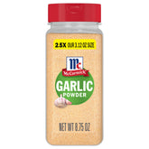 McCormick Garlic Powder jar adds consistent flavor to dishes.