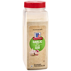 McCormick Garlic Salt bottle front view for quick flavor boosts in home cooking.