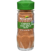 McCormick Gourmet Chinese Five Spice bottle close-up; enhances stir-fries with warm aroma