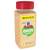 McCormick Minced Onion bottle for pantry-ready flavor and easy pouring.