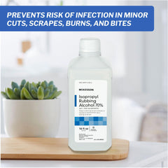 McKesson Isopropyl rubbing alcohol 70% cap demonstrates secure seal and easy access