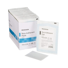 McKesson non-adherent pad 2x3 sterile prevents sticking for painless wound care.