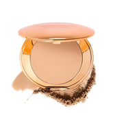 MCoBeauty Miracle Flawless pressed powder compact open for on-the-go touch ups.
