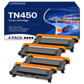 MCYCOLOR TN450 pack front view with four black toners for high-volume printing.