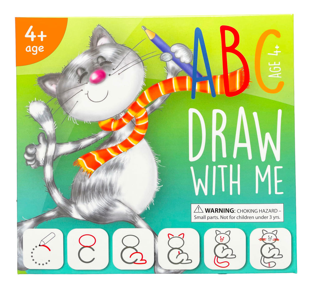 MD CREATIVE drawing with alphabet tracing set box shows organized learning activity for handwriting practice.