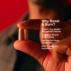 Mdrive Boost and Burn capsules closeup featuring premium formulation ingredients