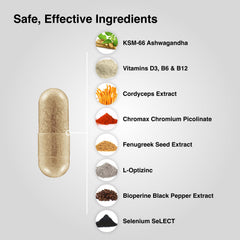 Closeup of Mdrive Elite ingredients including KSM-66 Ashwagandha.