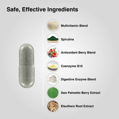 Mdrive Multivitamin for Men pills close-up emphasizing convenient capsules.
