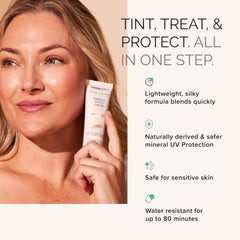 Tint swatch on skin showing sheer blend and matte finish with MDSolarSciences.