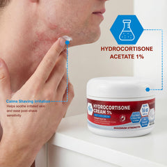 MED PRIDE 1% hydrocortisone cream applied to irritated skin in close-up