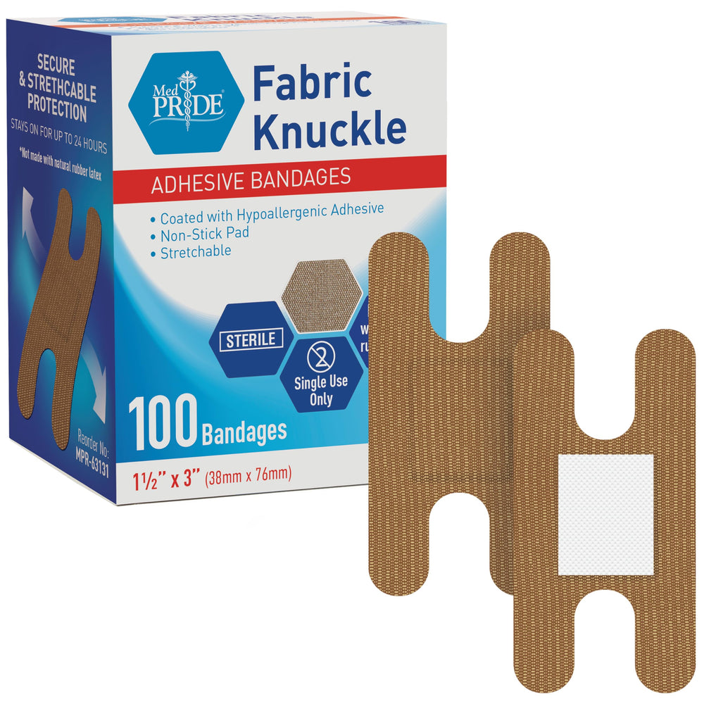 MED PRIDE 100 sterile fabric knuckle bandages pack protecting fingers and knuckles