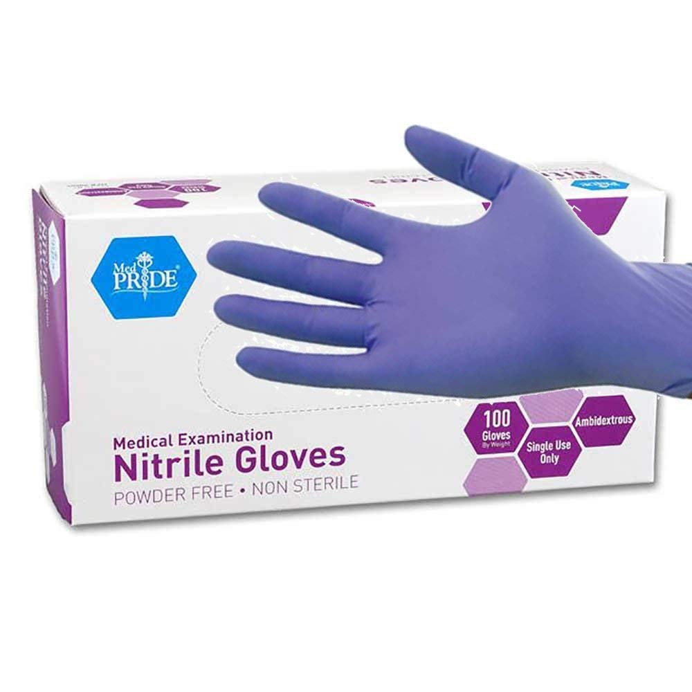 MedPride nitrile exam gloves with textured fingertips for precise grip