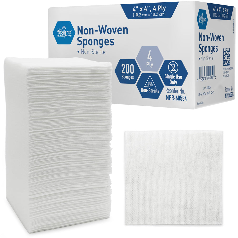 MED PRIDE non-woven surgical sponge 200 pack for reliable wound care and quick dressing changes.
