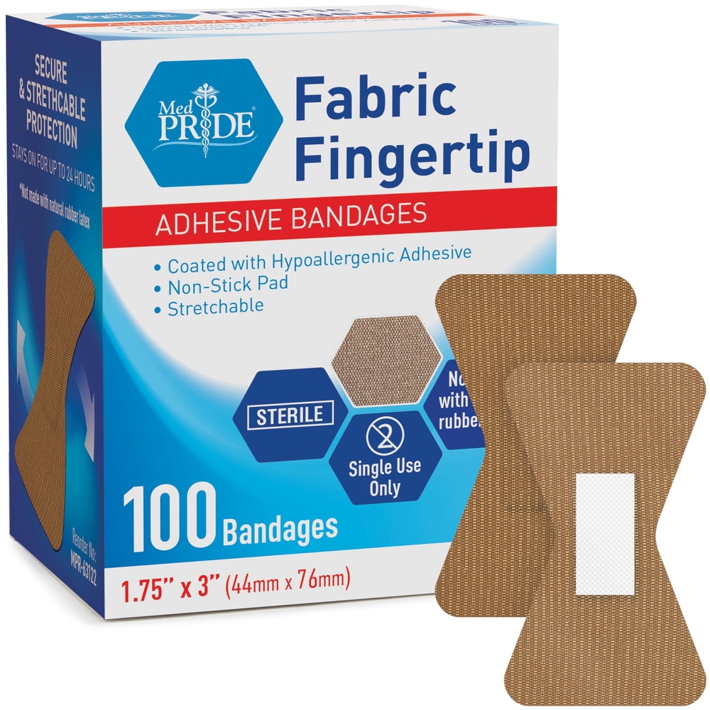 MED PRIDE sterile fingertip bandages packaged for on-the-go protection.