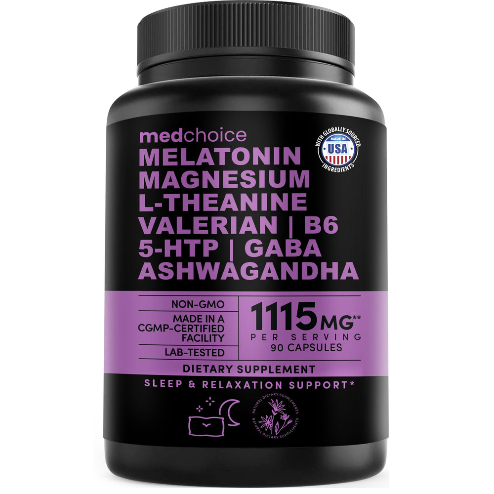 MEDCHOICE 12-in-1 melatonin sleep capsules front label promotes a calm bedtime routine