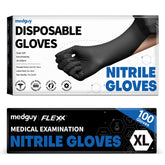 Medguy black nitrile gloves in pack front for ready protection.