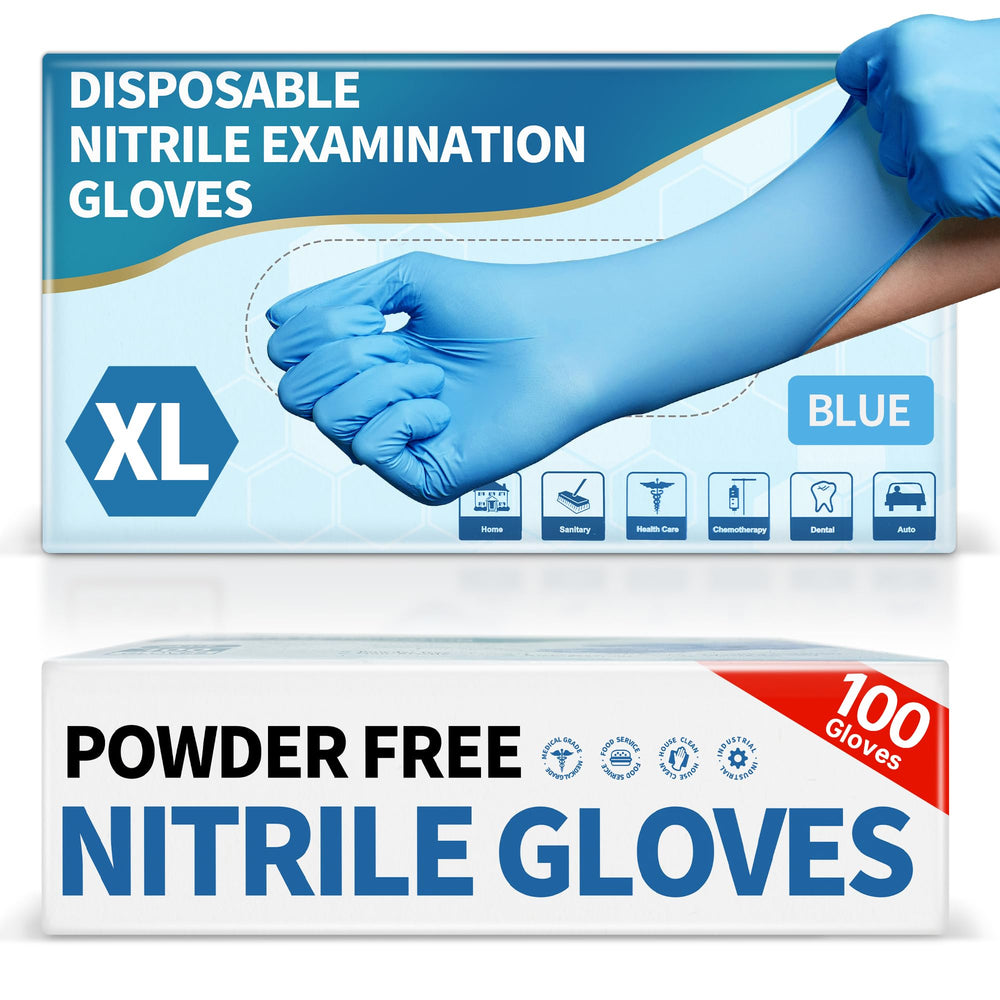 Medguy powder-free nitrile gloves blue box, ready for safe handling and quick tasks.