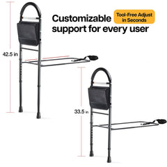 Medical king adjustable height rail showing tool-free setup.