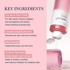 Medicube PDRN Toner bottle pour shows a light, watery texture for even application.