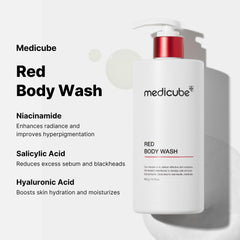 Medicube Red Body Wash foamy lather for daily cleansing.