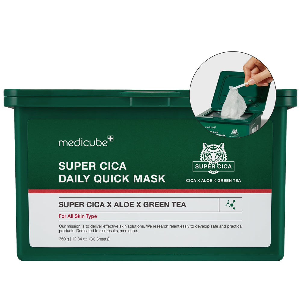Medicube Super Cica daily quick mask sheet in use for instant soothing