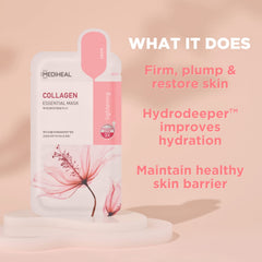 Mediheal Collagen Essential Mask application on face demonstrates comfortable wear during routine.