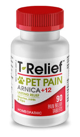 MediNatura T-Relief bottle shows natural pet pain relief for joints.