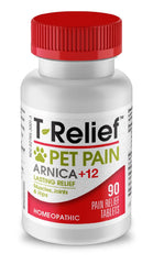 MediNatura T-Relief bottle shows natural pet pain relief for joints.