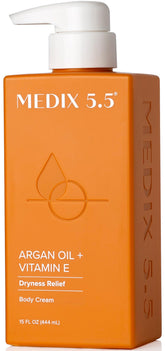Medix 5.5 Argan Oil Cream bottle delivering deep hydration for smooth skin.