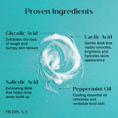 Medix 5.5 peppermint eucalyptus scented suds for a refreshing shower.