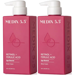Medix 5.5 Retinol Body Lotion bottle highlights hydrating care.