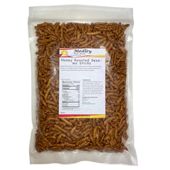 Medley Hills Farm honey roasted sesame sticks bulk, resealable bag for on-the-go snacking.