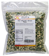 Medley Hills Farm hot wasabi green peas in resealable package for bold snacking.