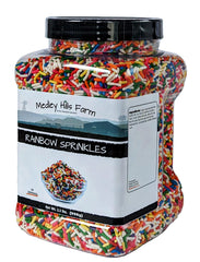 Medley Hills Farm rainbow sprinkles on cake for festive color and texture