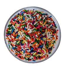 Medley Hills Farm rainbow sprinkles atop ice cream for playful crunch