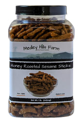 Medley Hills Farm honey roasted sesame sticks in a reusable container for on-the-go snacking