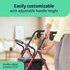 Medline rollator 6-inch wheels glide smoothly indoors and outdoors.